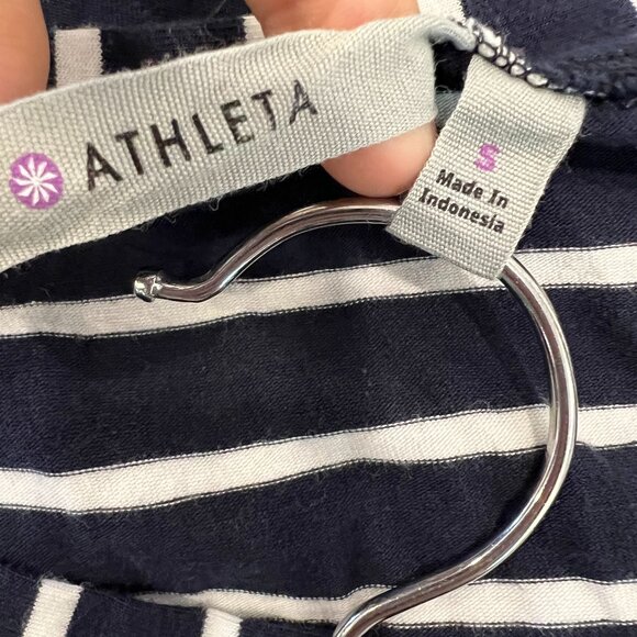 Athleta Makai Maxi Dress Size S Navy White Striped Short Sleeve Cotton Blend - Picture 8 of 9